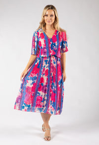 Abstract Plisse Pleated Pop Over Dress
