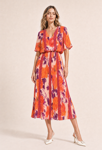 Abstract Plisse Pleated Pop Over Dress