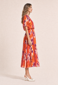 Abstract Plisse Pleated Pop Over Dress
