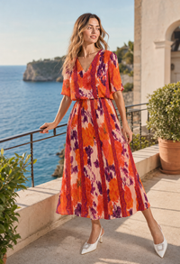 Abstract Plisse Pleated Pop Over Dress