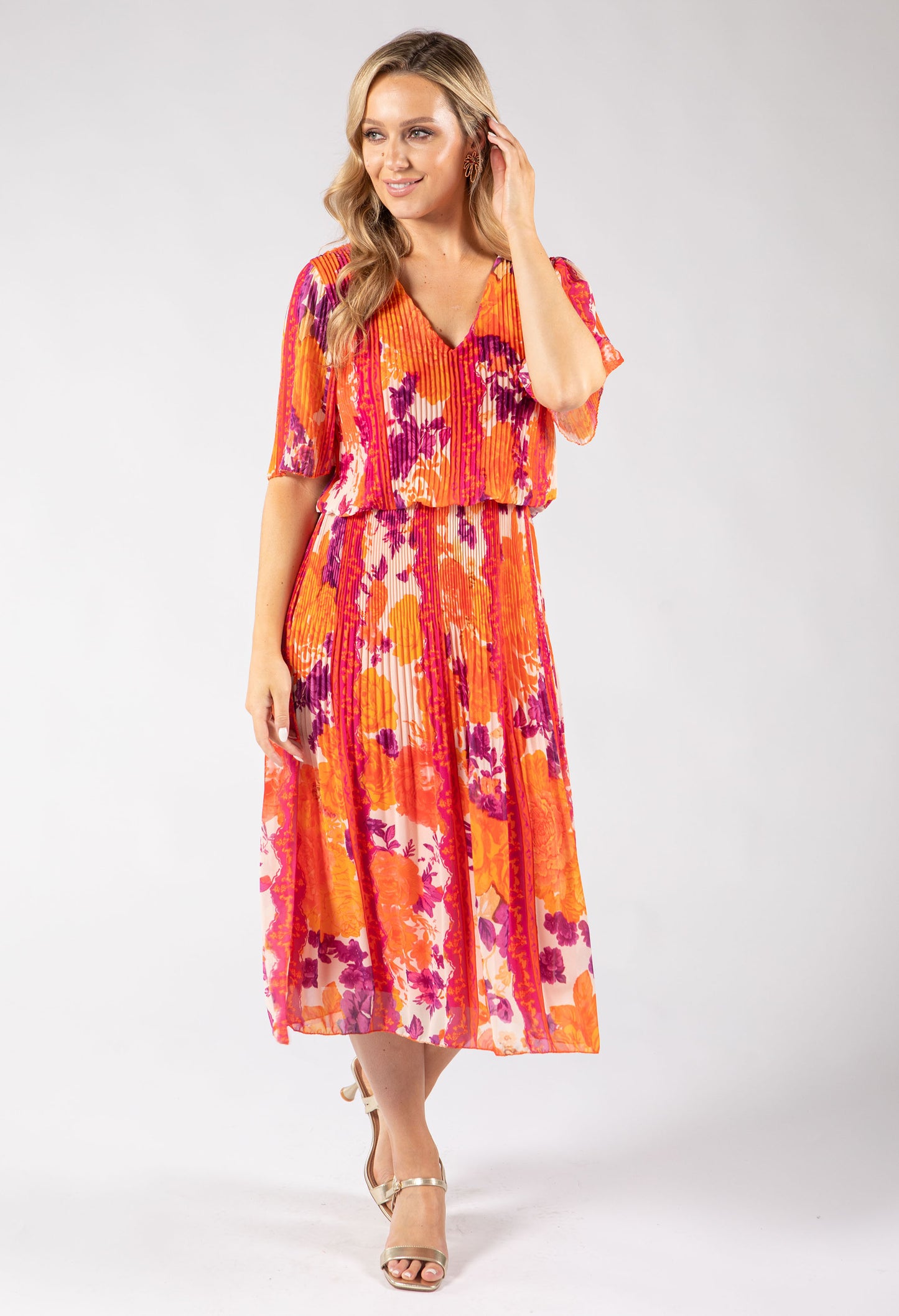 Abstract Plisse Pleated Pop Over Dress