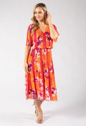 Abstract Plisse Pleated Pop Over Dress