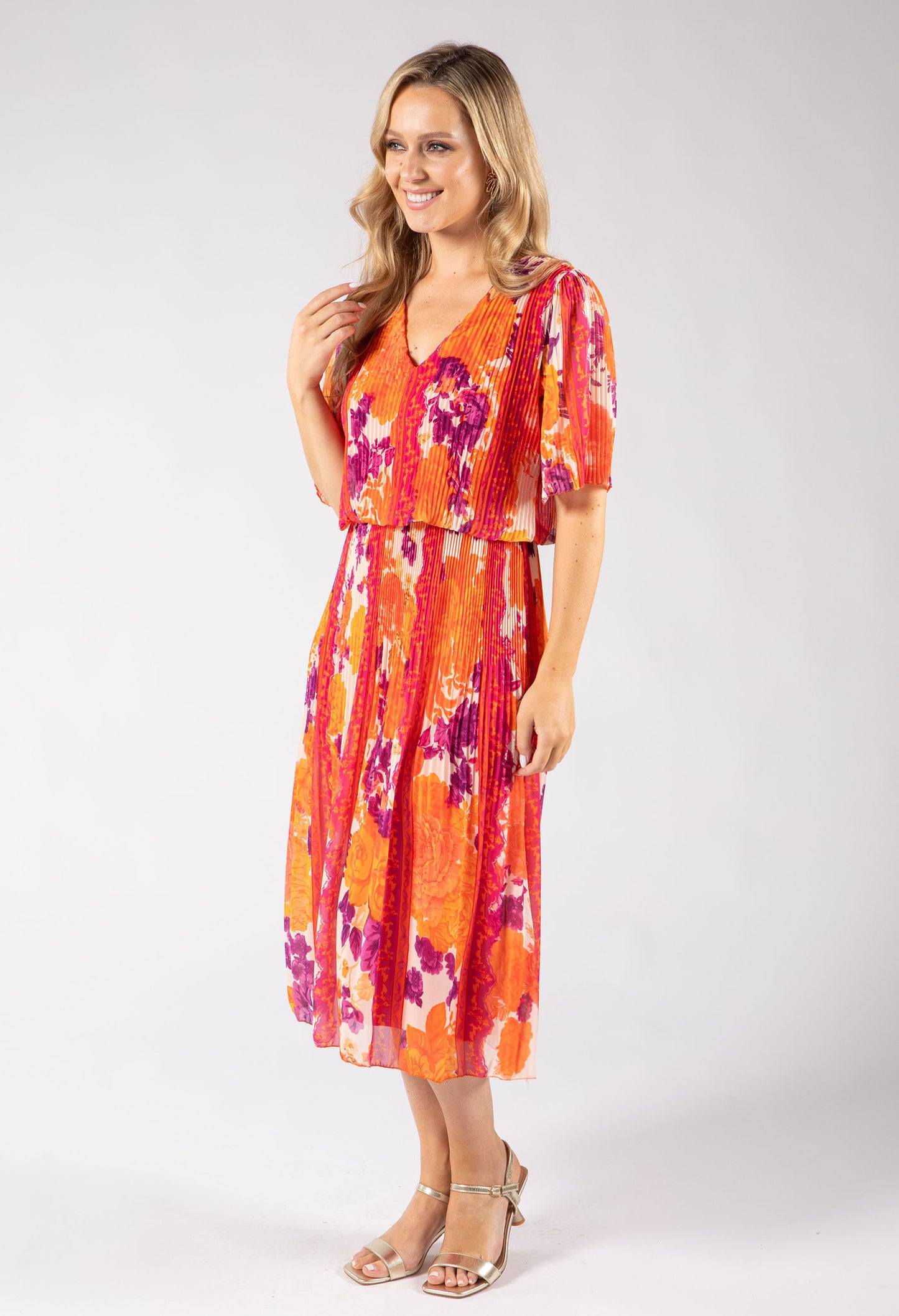 Abstract Plisse Pleated Pop Over Dress