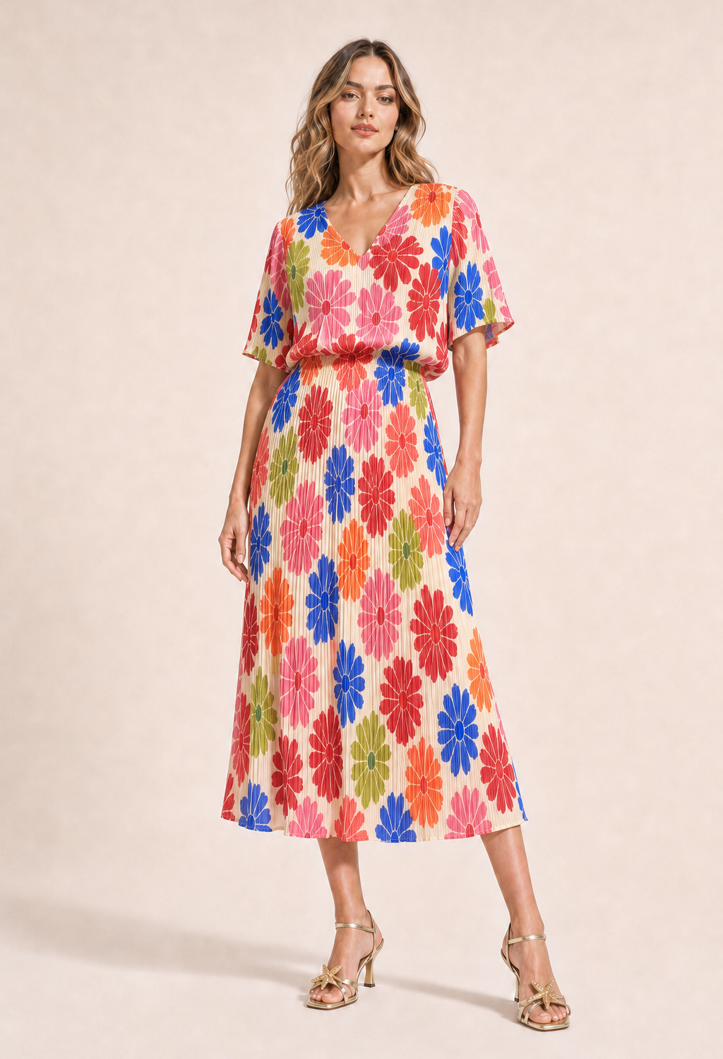 Daisy Plisse Pleated Pop Over Dress