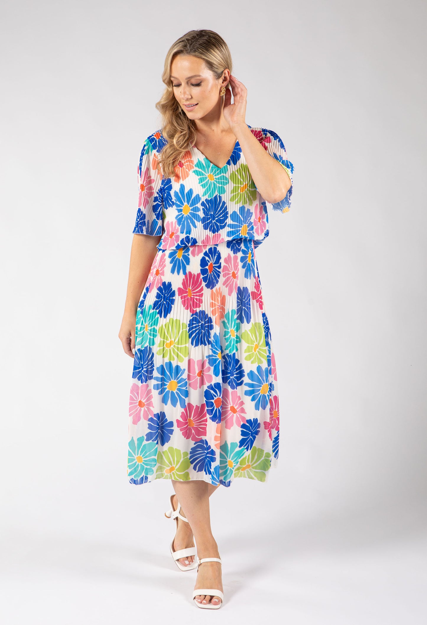 Daisy Plisse Pleated Pop Over Dress