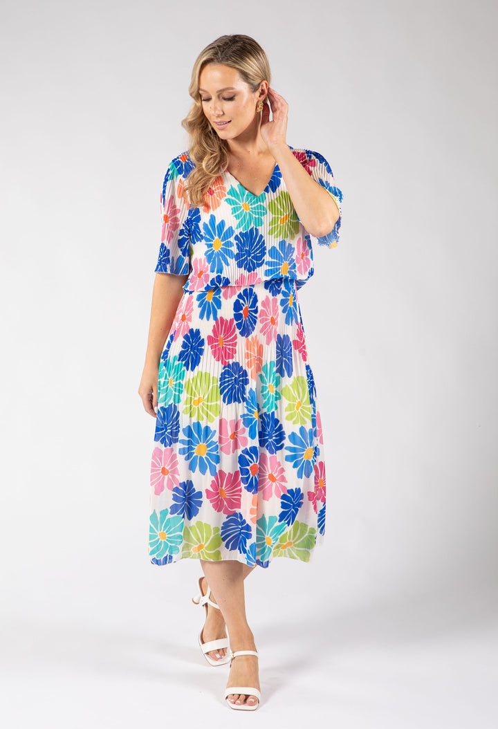 Daisy Plisse Pleated Pop Over Dress
