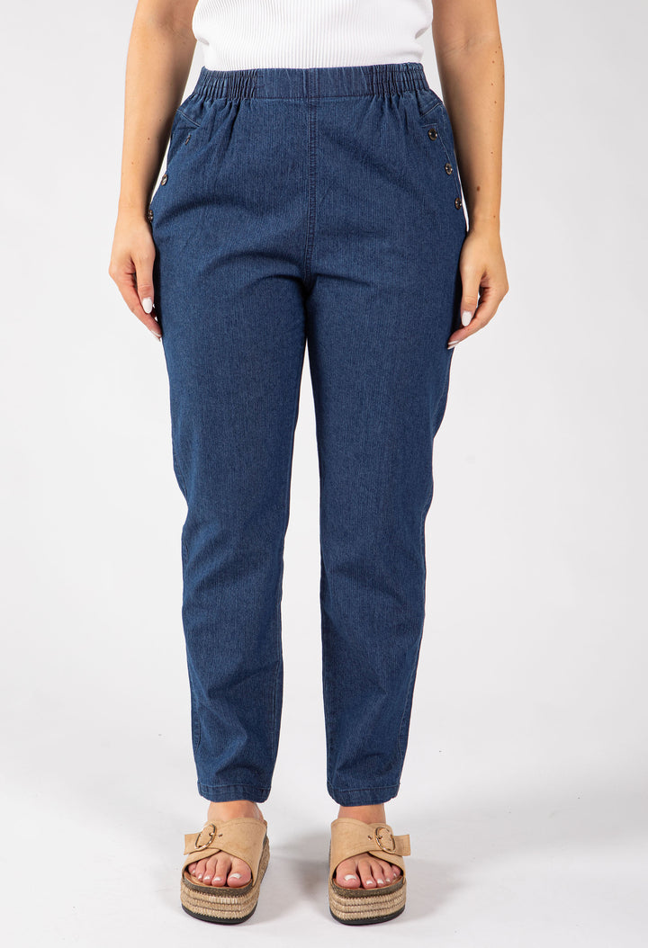 Buttoned Denim Look Trousers