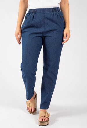 Buttoned Denim Look Trousers
