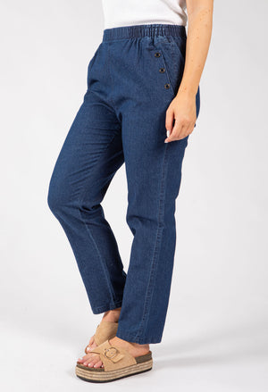 Buttoned Denim Look Trousers