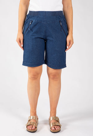 Zip Pocket Denim Look Shorts