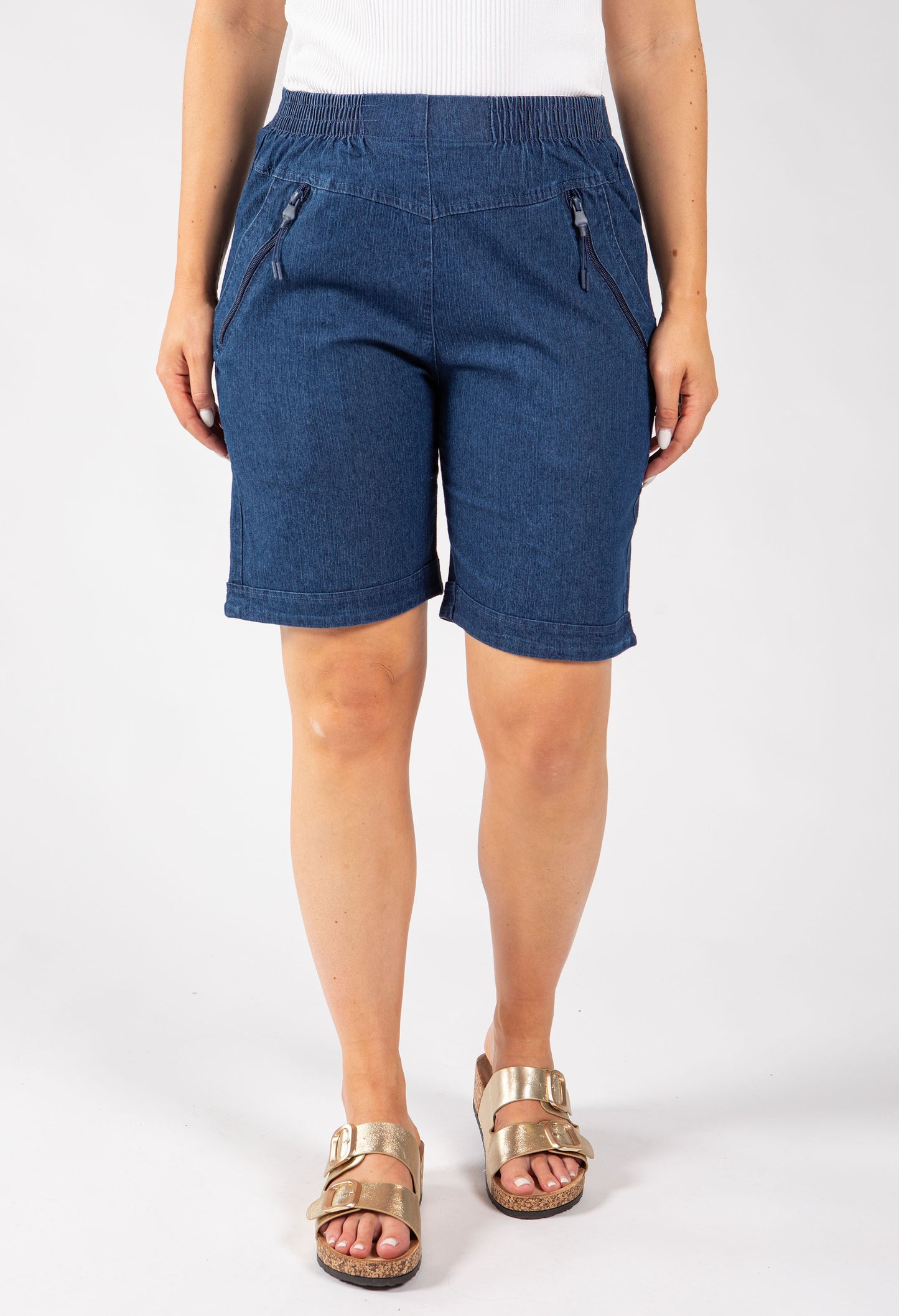 Zip Pocket Denim Look Shorts