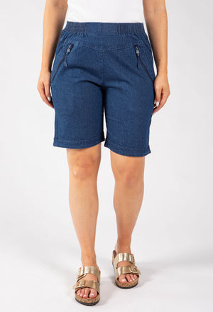Zip Pocket Denim Look Shorts