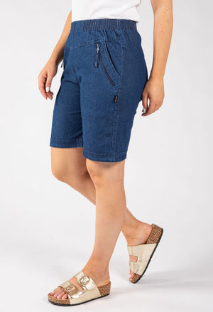 Zip Pocket Denim Look Shorts