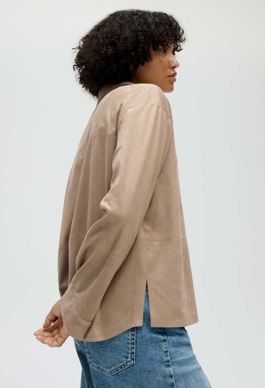 Filara Loose Fit Faux Suede Blouse, view 2 – Pamela Scott