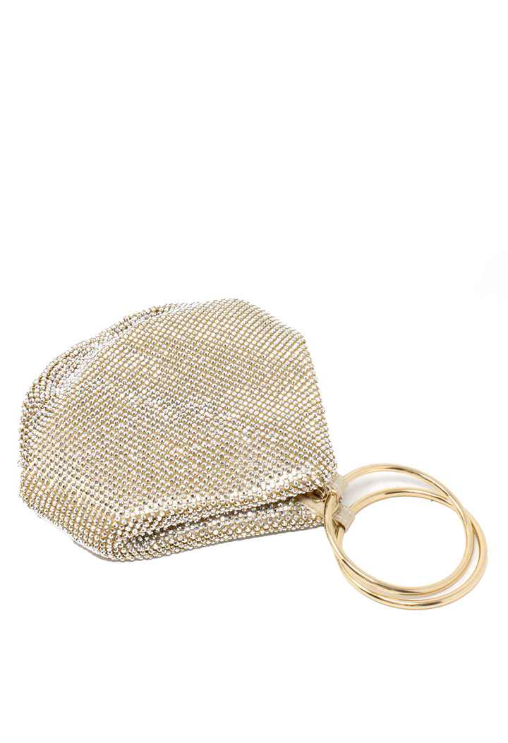 Gold mesh keychain on a white background