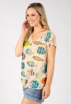 Fish Print Lurex Knit Top