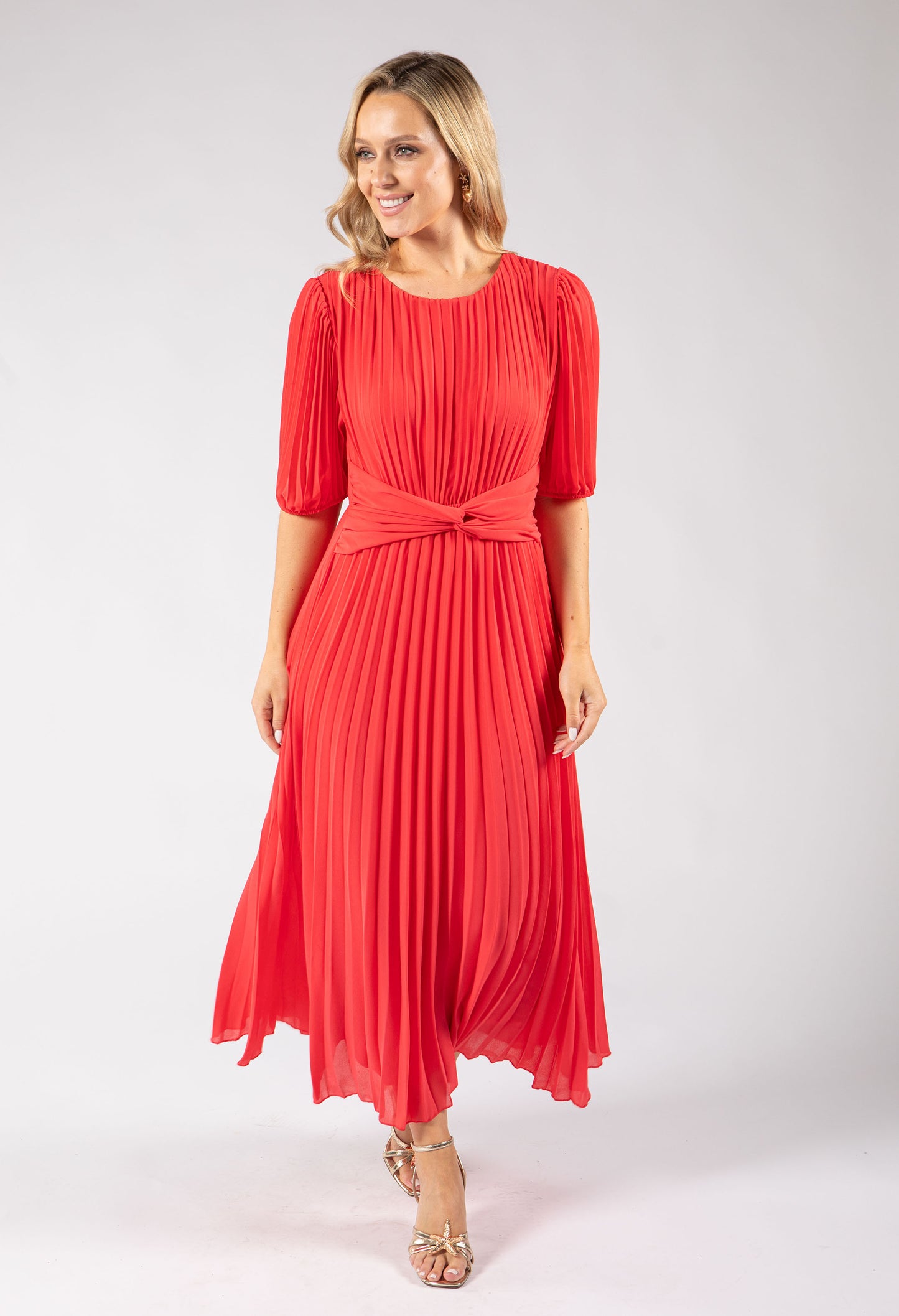 Twisted Waist Plisse Dress