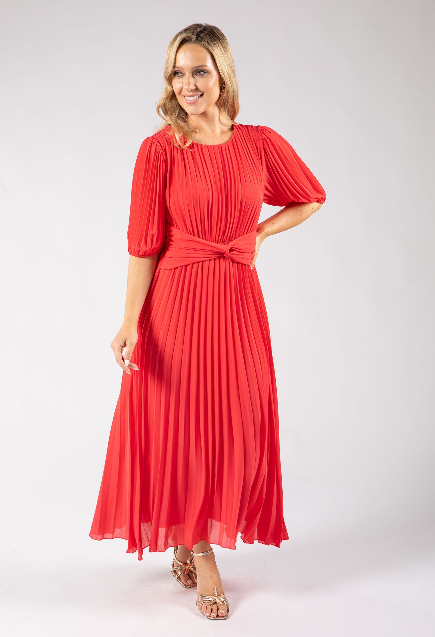 Twisted Waist Plisse Dress