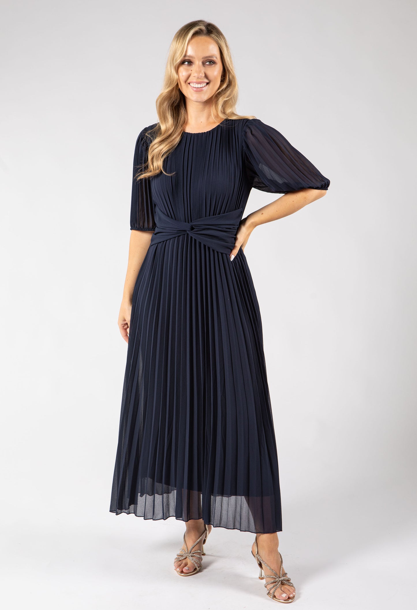 Twisted Waist Plisse Dress