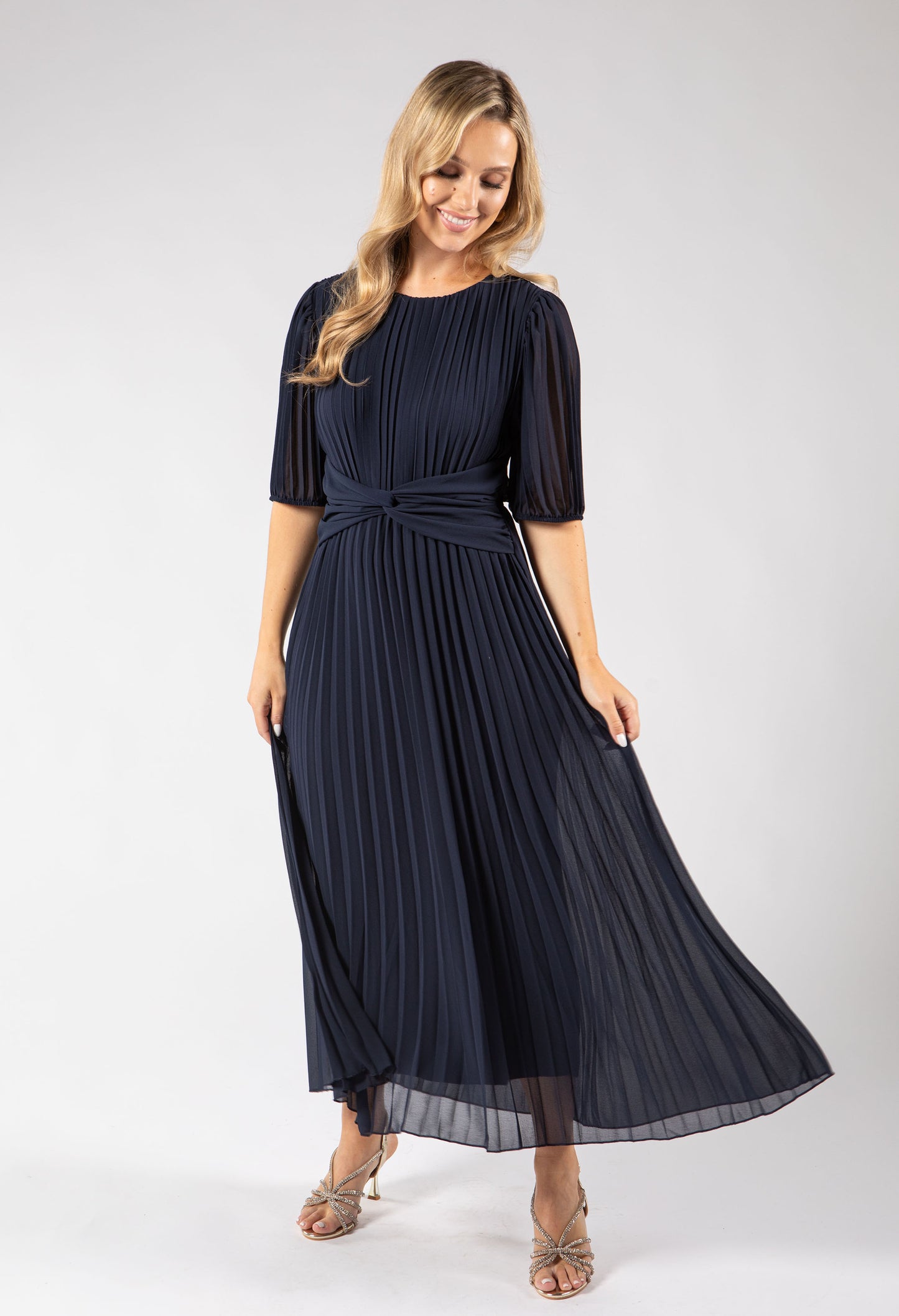 Twisted Waist Plisse Dress