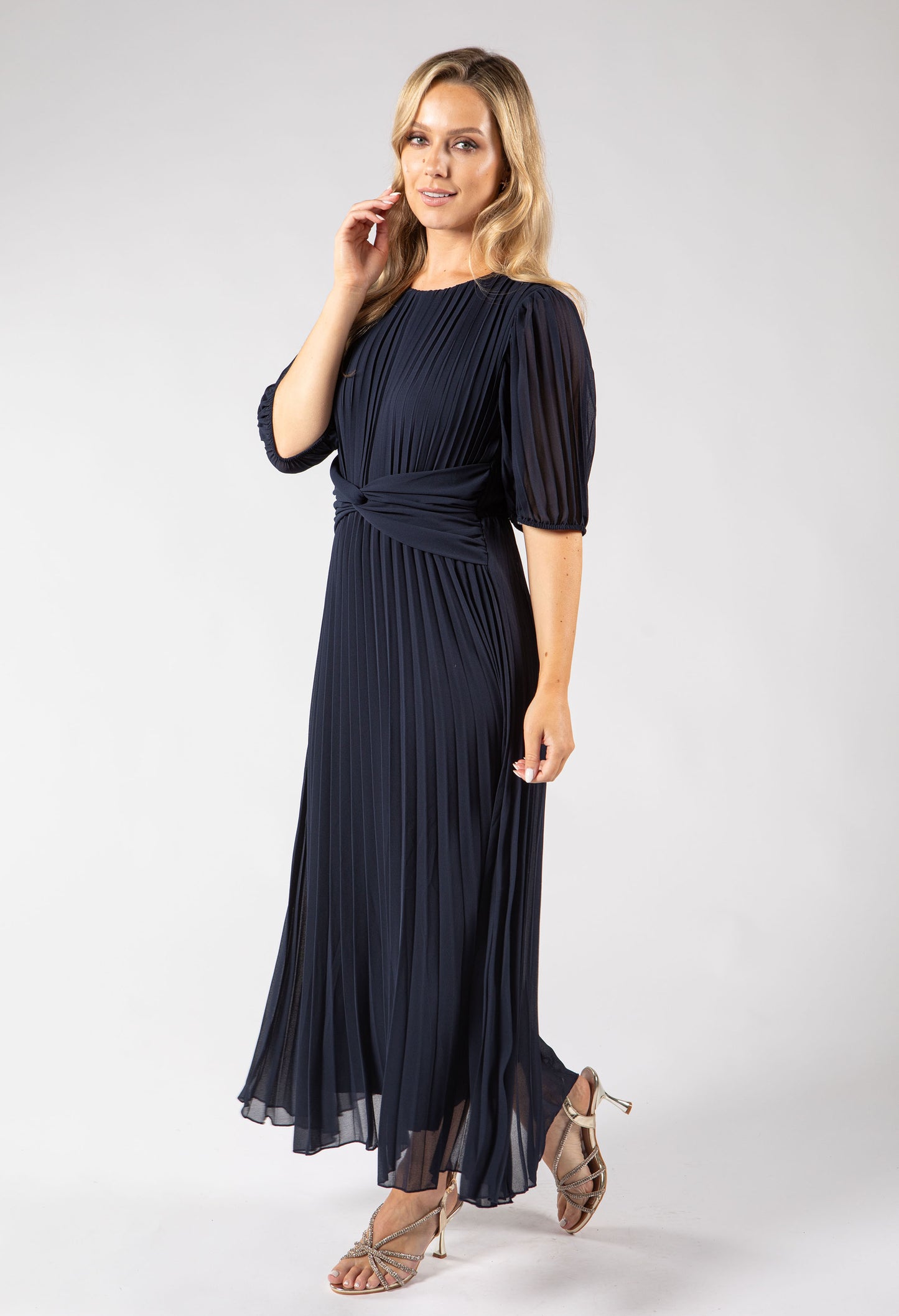 Twisted Waist Plisse Dress