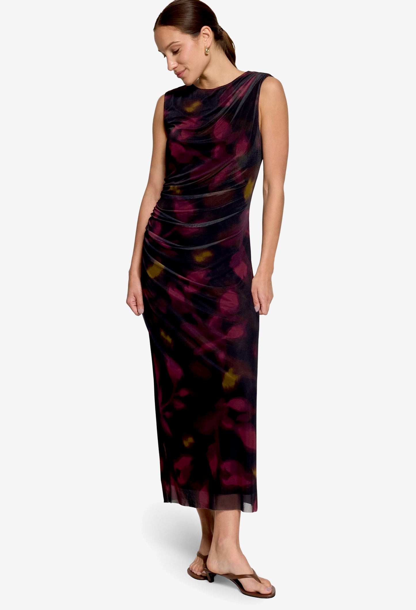 Draped Mesh Midi Dress
