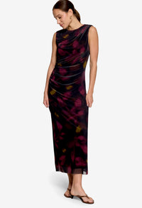 Draped Mesh Midi Dress