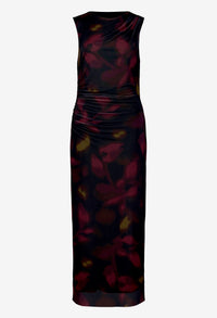 Draped Mesh Midi Dress