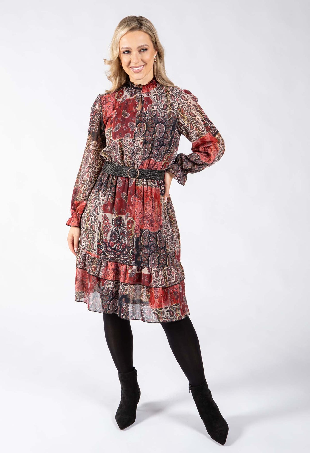 Robella Paisley Belted Dress