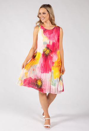 Plisse Pleated Floral Short Dress