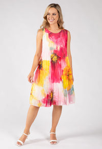 Plisse Pleated Floral Short Dress