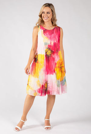 Plisse Pleated Floral Short Dress