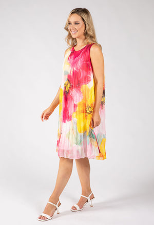 Plisse Pleated Floral Short Dress