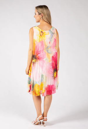 Plisse Pleated Floral Short Dress