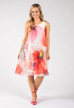 Plisse Pleated Floral Short Dress