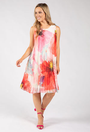 Plisse Pleated Floral Short Dress