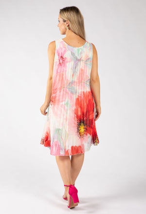 Plisse Pleated Floral Short Dress