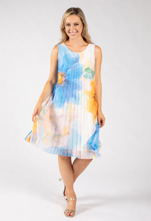 Plisse Pleated Floral Short Dress
