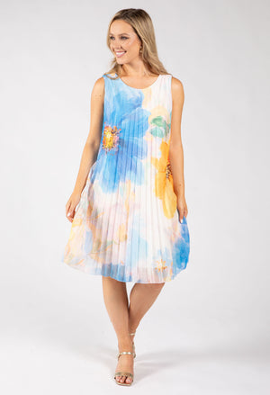 Plisse Pleated Floral Short Dress