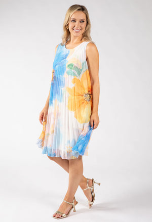 Plisse Pleated Floral Short Dress