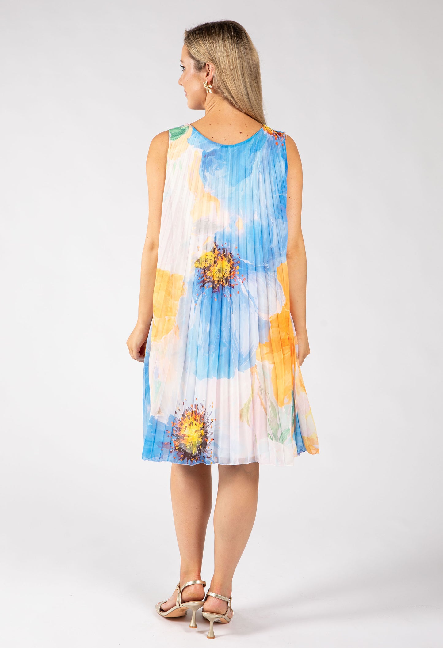 Plisse Pleated Floral Short Dress