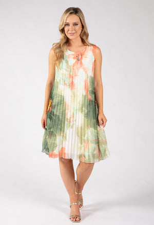 Plisse Pleated Floral Short Dress