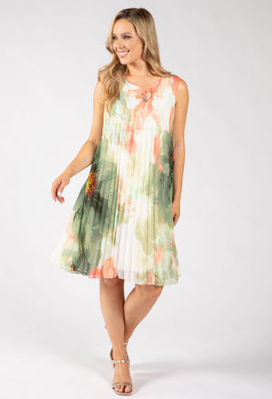 Plisse Pleated Floral Short Dress