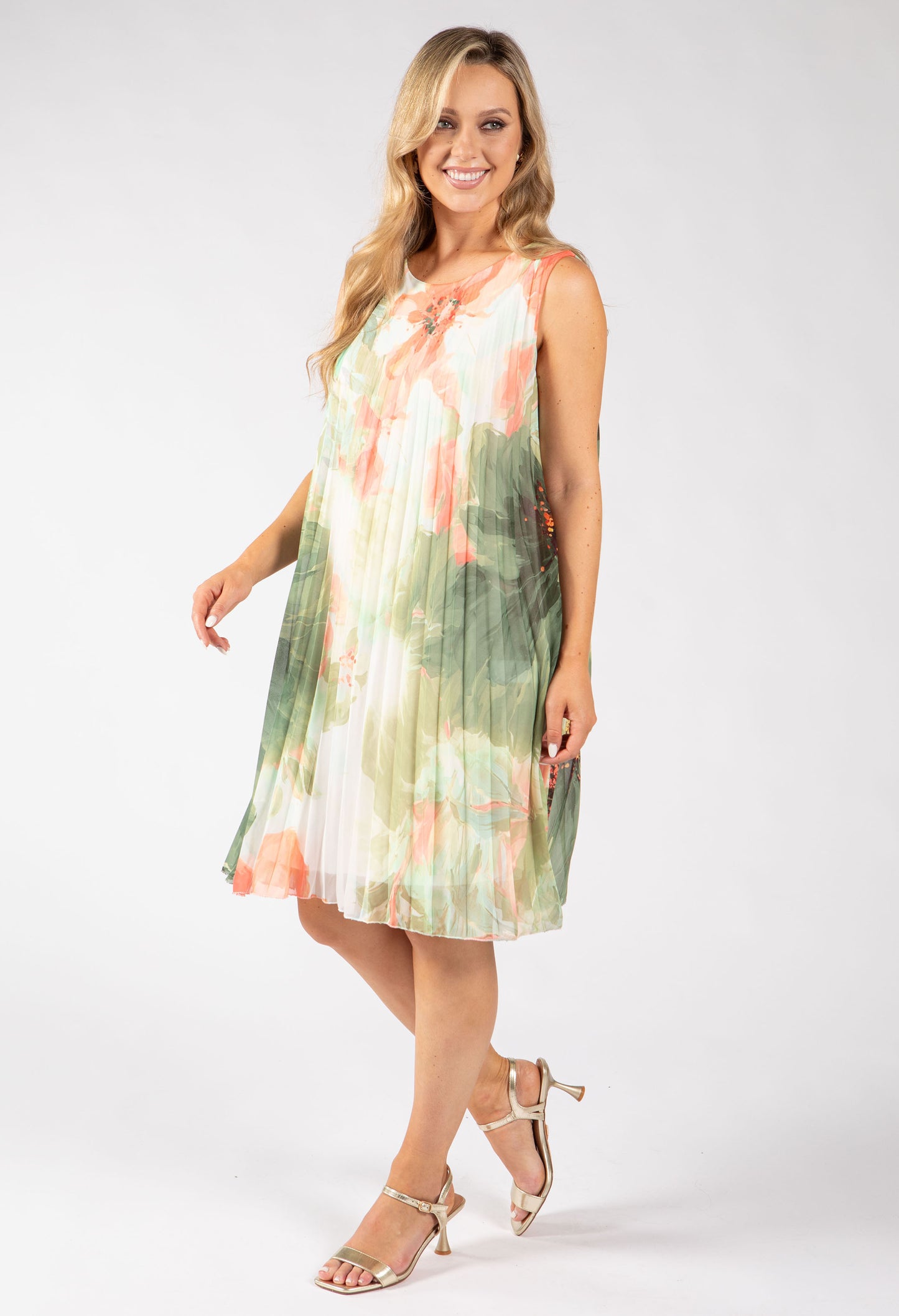 Plisse Pleated Floral Short Dress