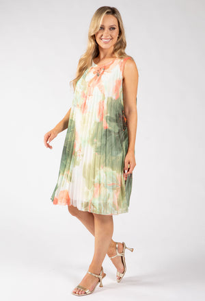 Plisse Pleated Floral Short Dress