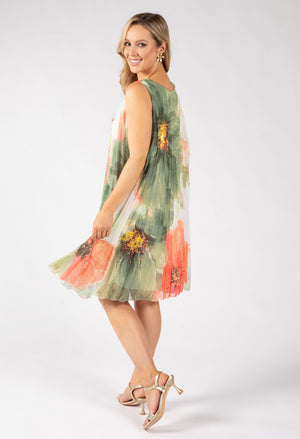 Plisse Pleated Floral Short Dress