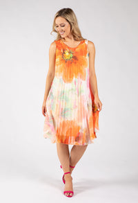 Plisse Pleated Floral Short Dress