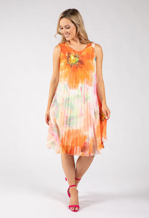 Plisse Pleated Floral Short Dress