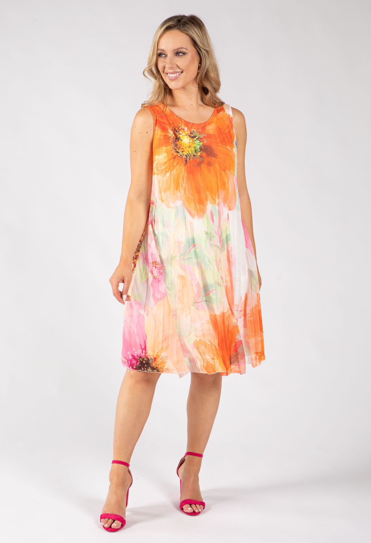 Plisse Pleated Floral Short Dress