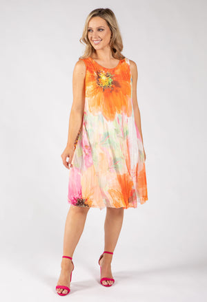 Plisse Pleated Floral Short Dress